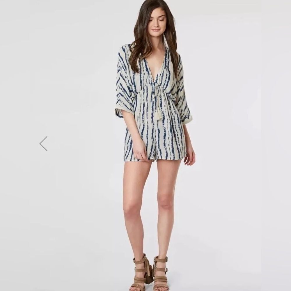 En Creme Striped V Neck Romper